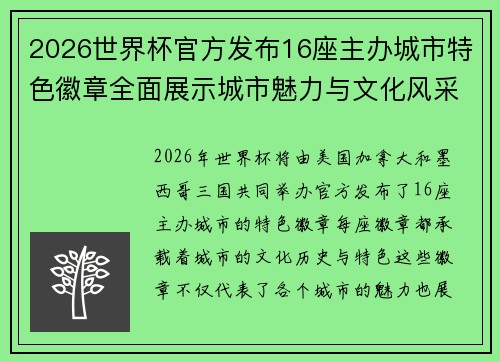 2026世界杯官方发布16座主办城市特色徽章全面展示城市魅力与文化风采